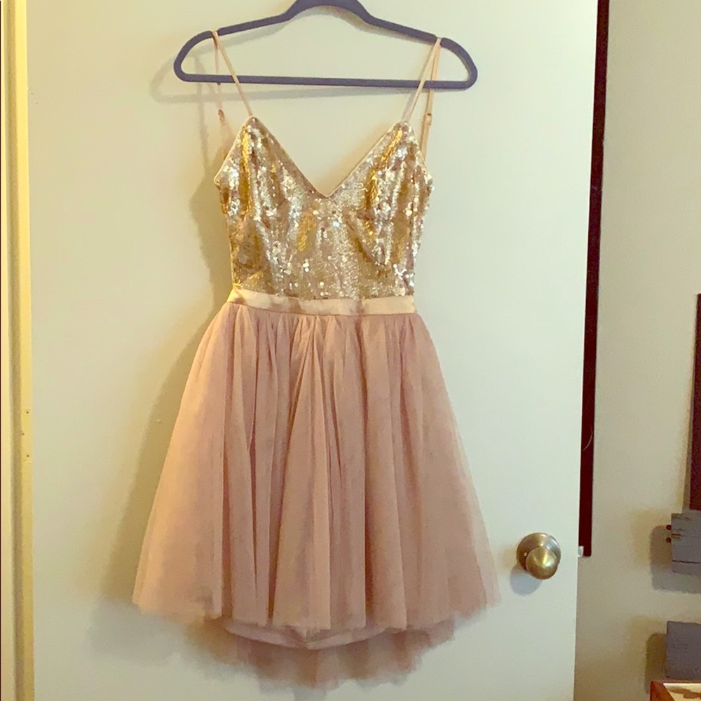 Soft gold sequin and tulle dress